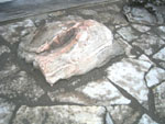 Detail showing granite boulders against limestone pavers